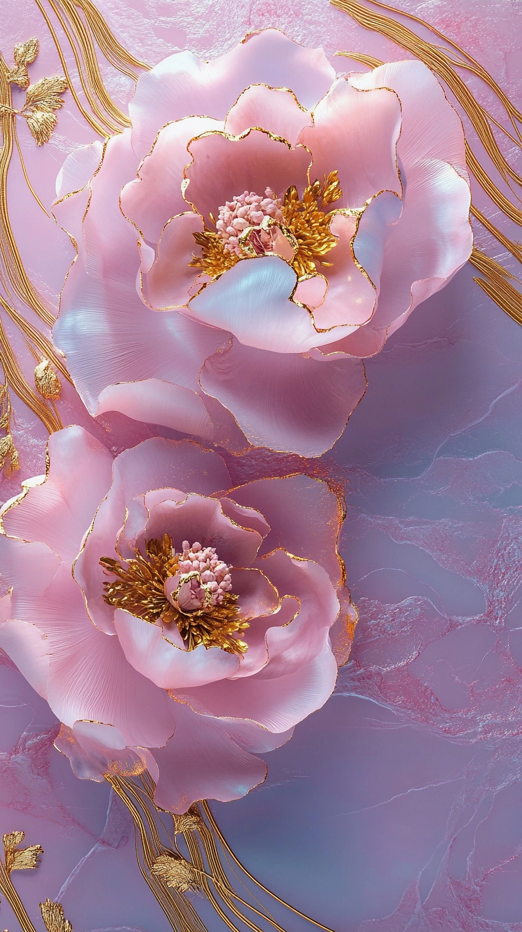 粉紫色背景搭配金边粉色花展现优雅爱情格调AI