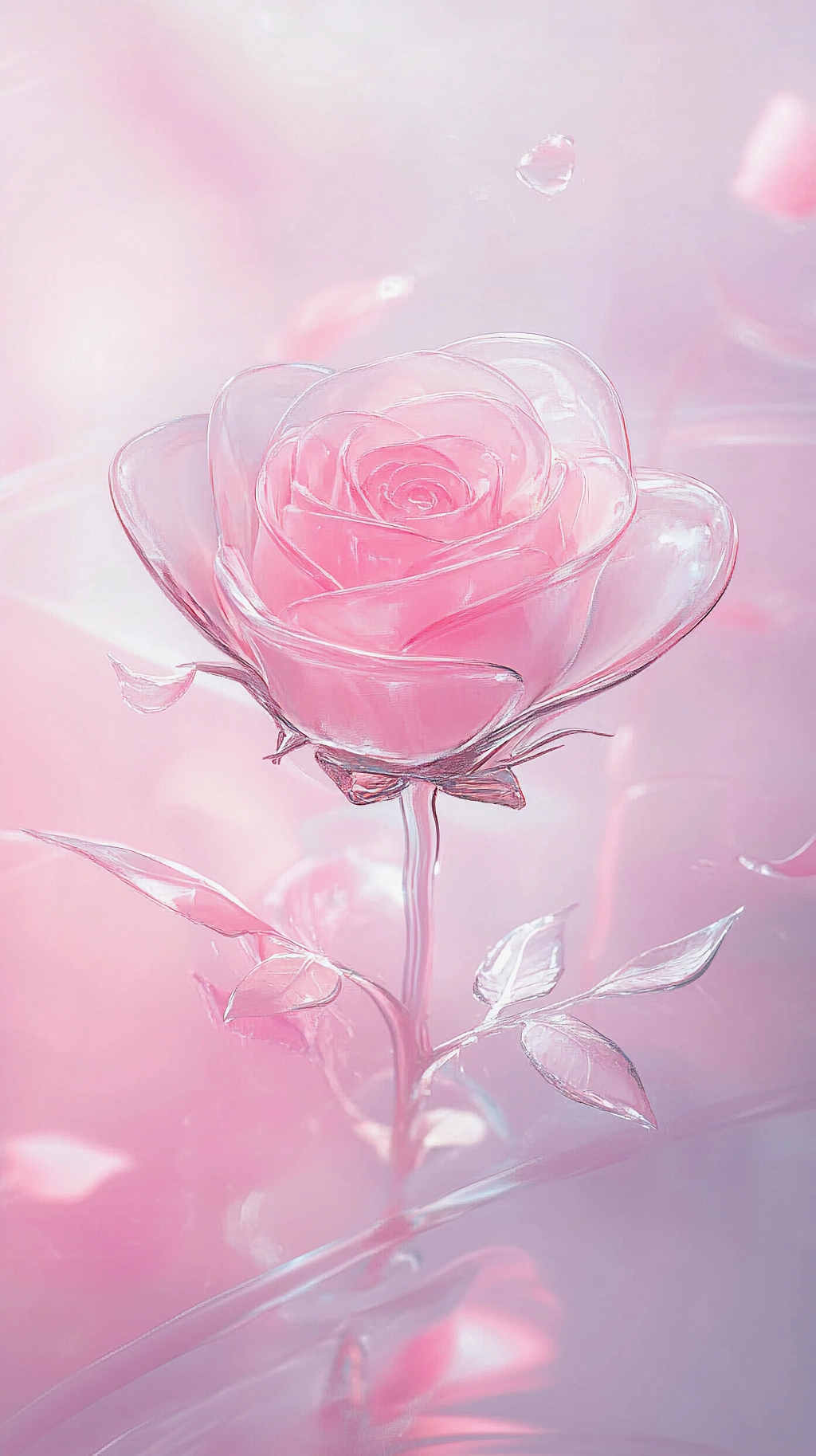 梦幻粉色背景中的透明质感粉色玫瑰花充满爱意AI