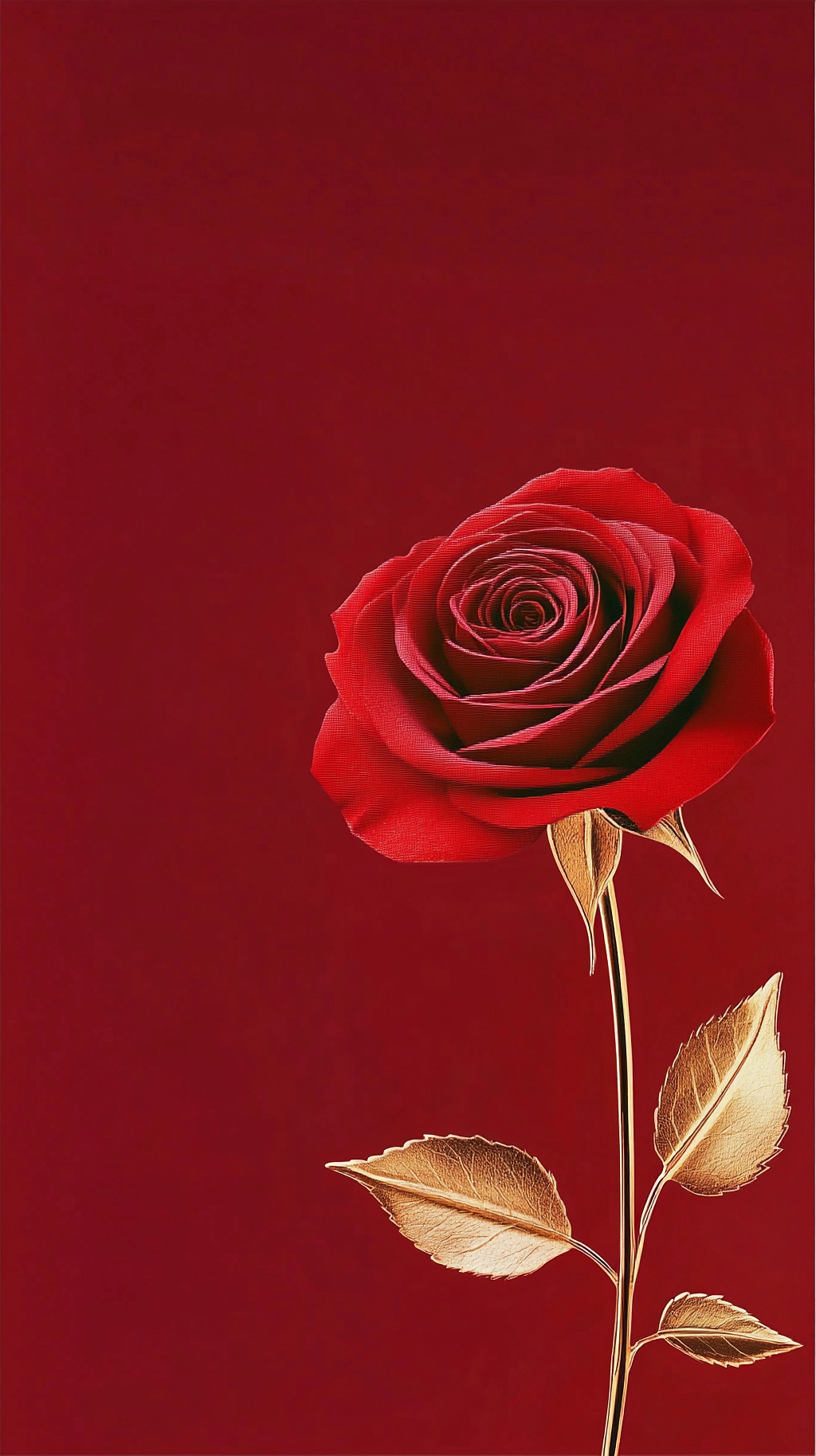 红色背景下金叶衬托的红玫瑰凸显高贵爱情格调AI
