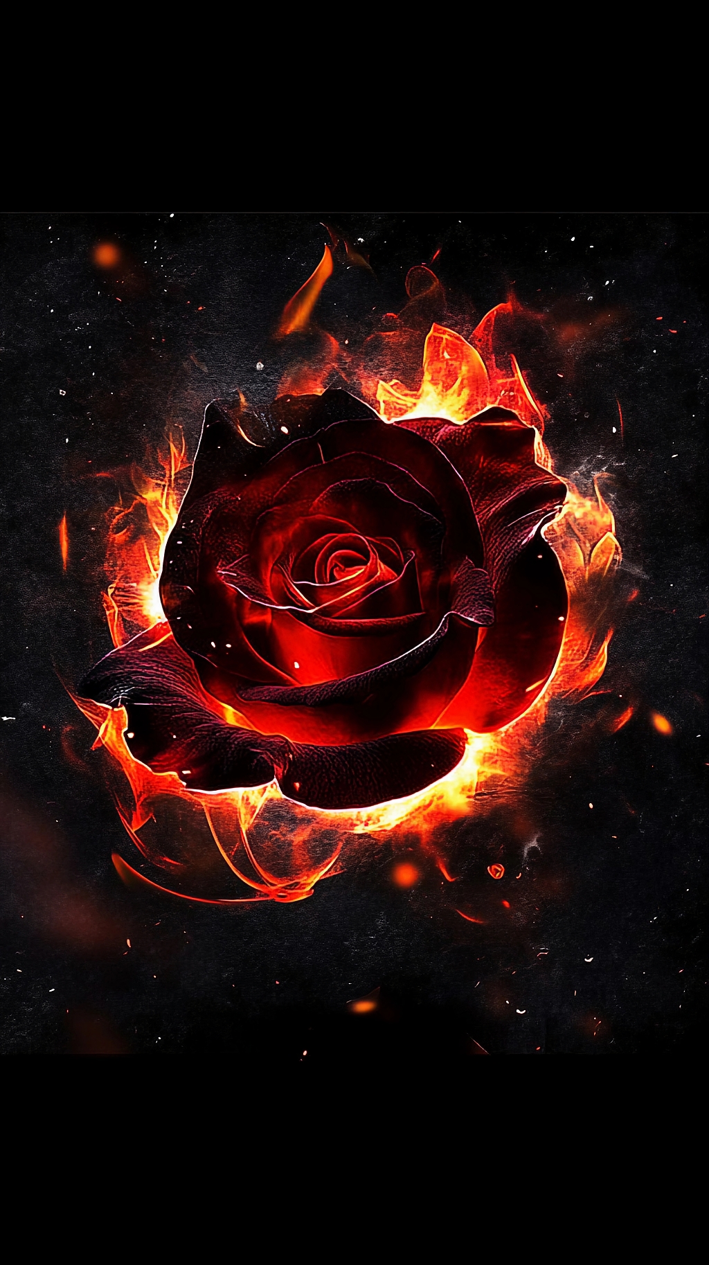 黑色背景中火焰环绕的玫瑰彰显热烈极致爱情AI