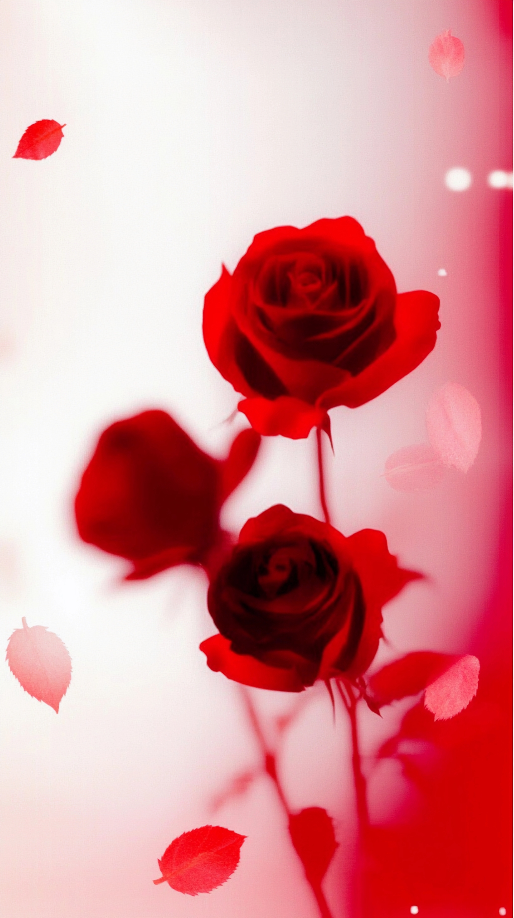 粉色梦幻背景中飘落花瓣的美丽红玫瑰画面AI