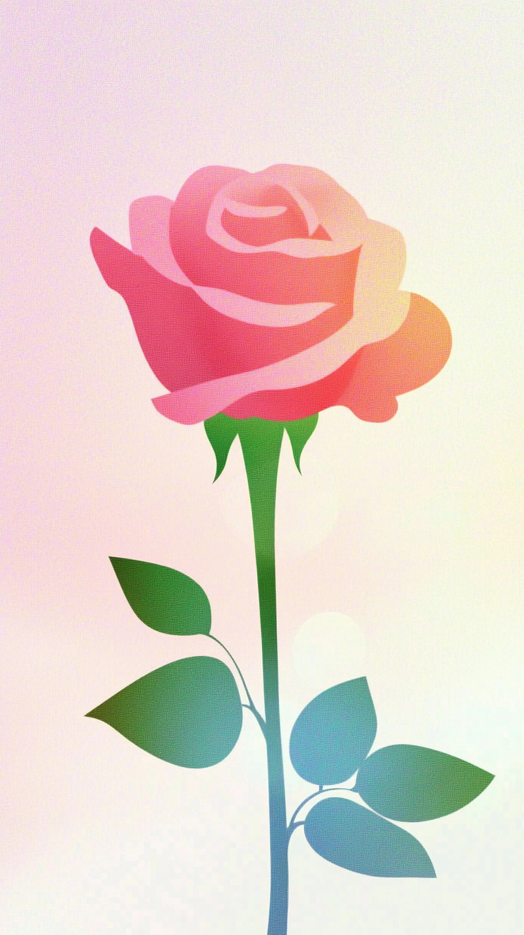 淡彩渐变背景上简约风格的单支彩色玫瑰图案AI