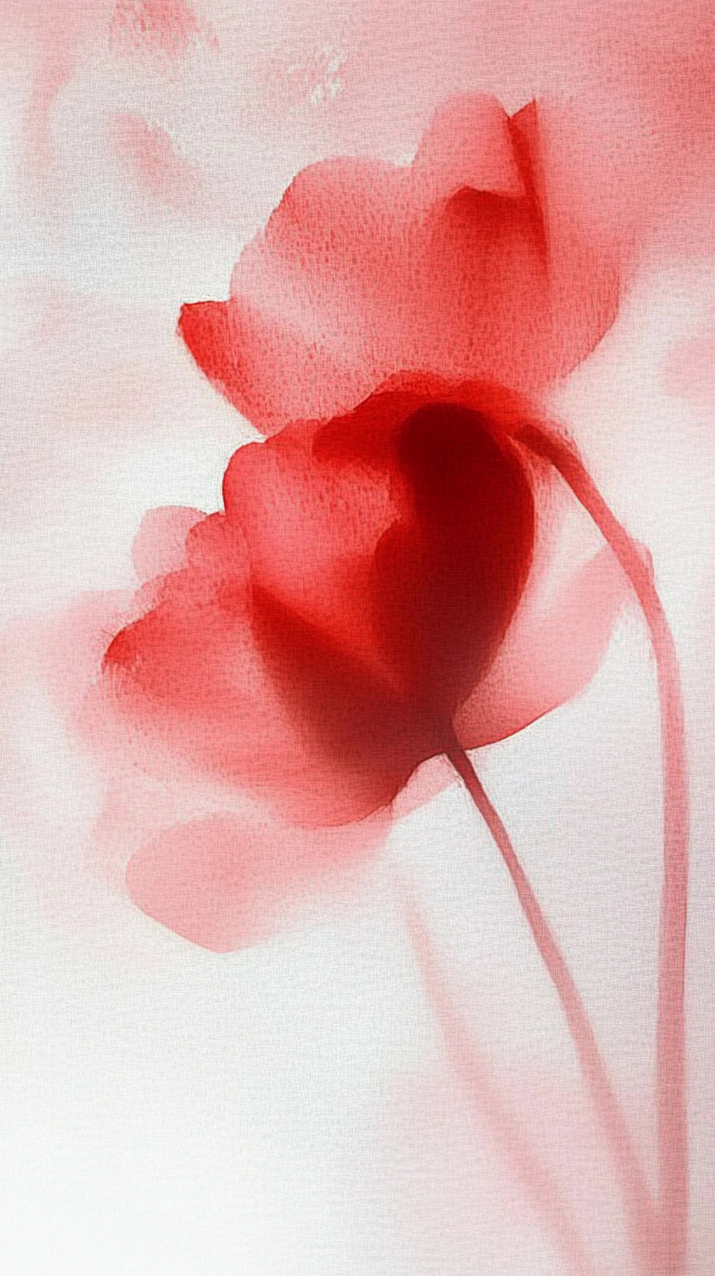 淡粉色纹理背景上朦胧写意的红色花朵画面AI