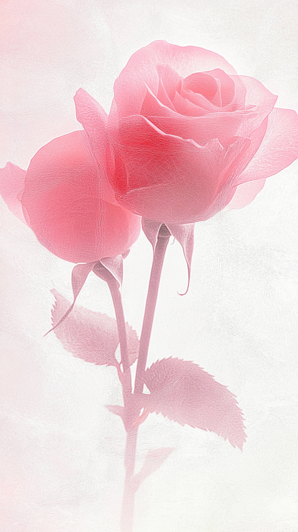 淡粉色磨砂质感背景中的柔美粉色玫瑰花AI