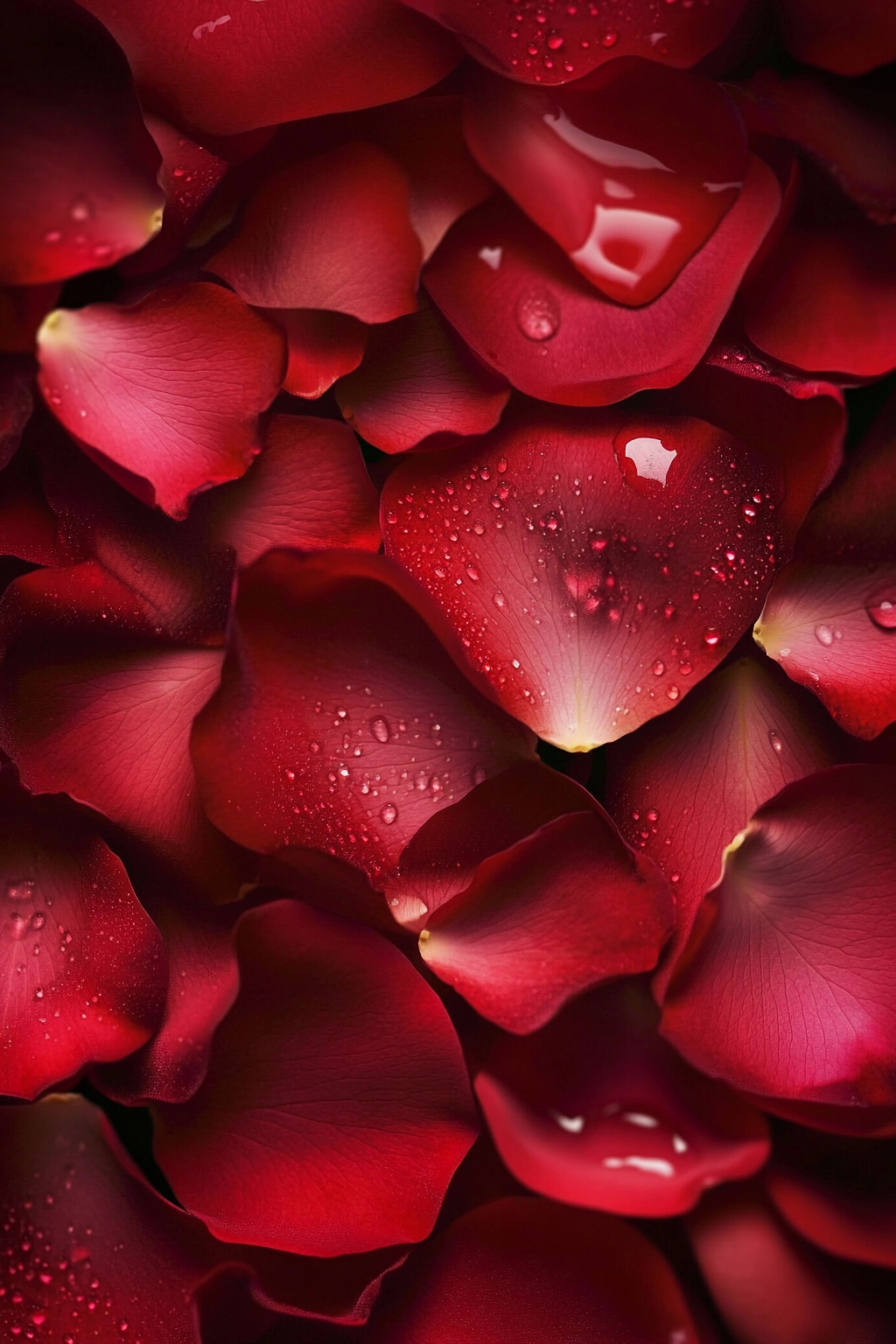 布满水珠的深红玫瑰花瓣营造浓郁爱情氛围AI