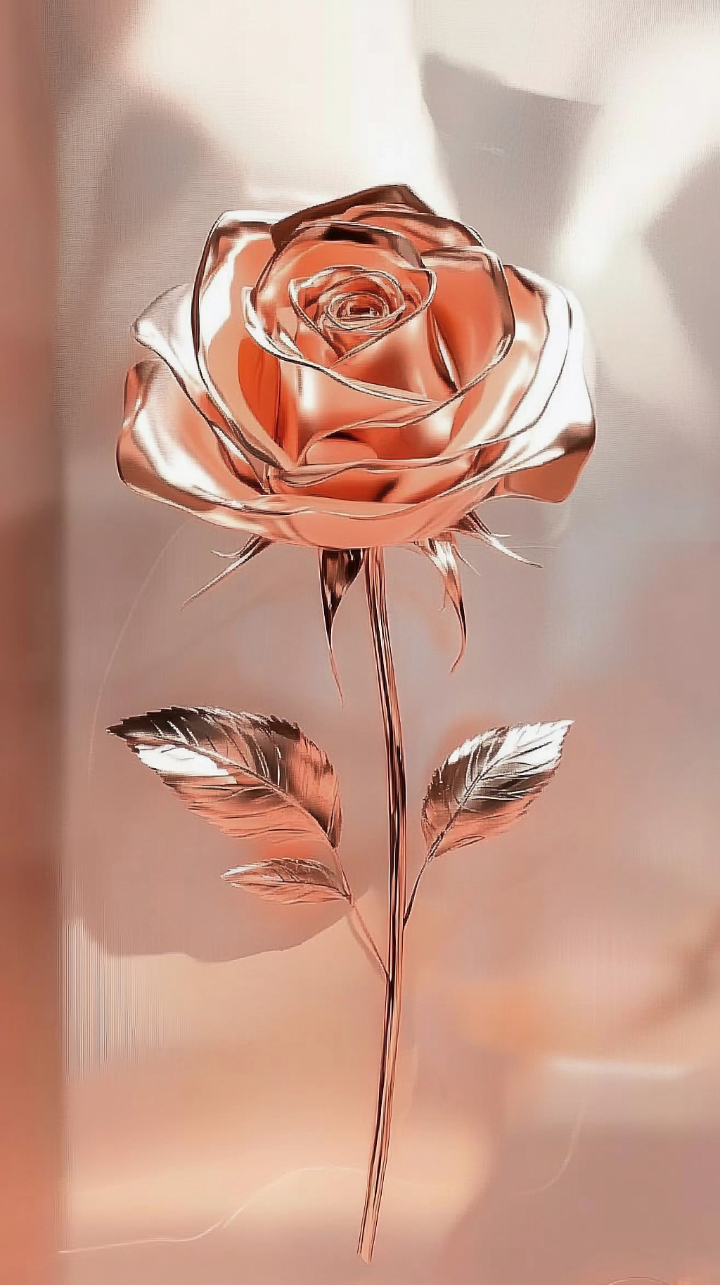 光影柔和背景中的金属质感玫瑰尽显独特爱意AI