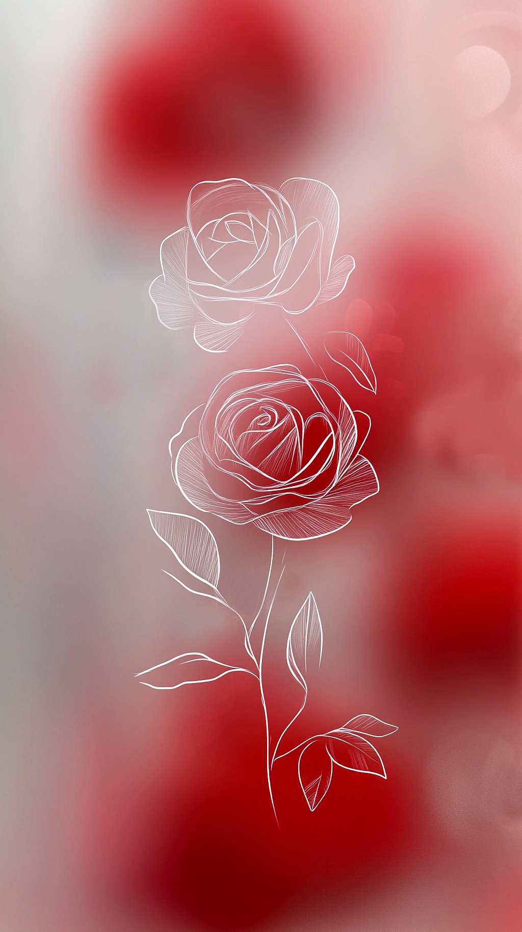 渐变红色模糊背景衬托白色线条绘制的玫瑰AI