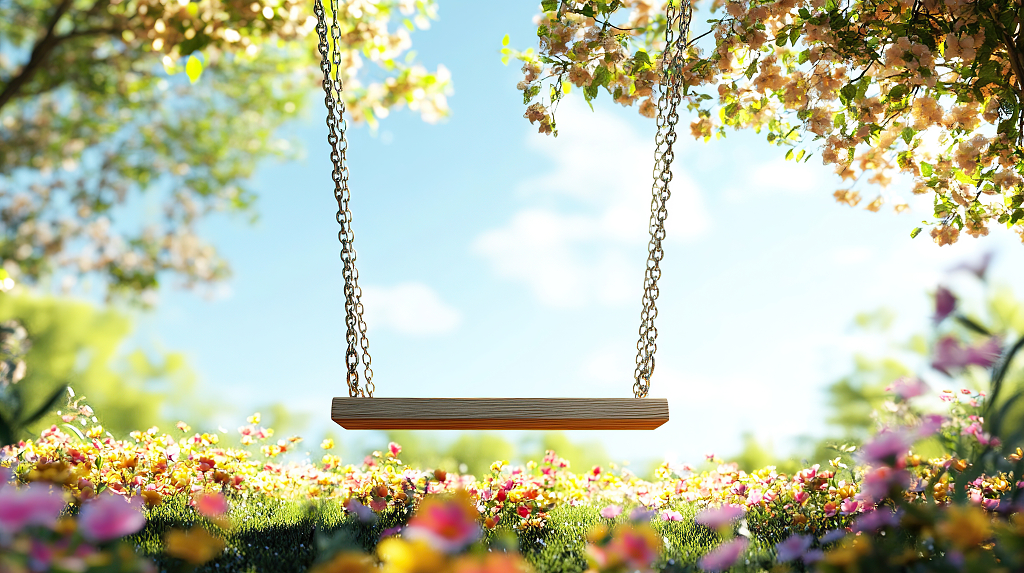 荡秋千清明节春天户外的秋千AI