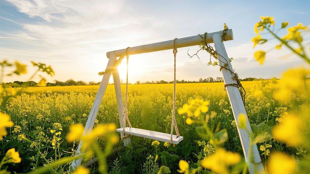 荡秋千清明节春天油菜花田中的秋千AI