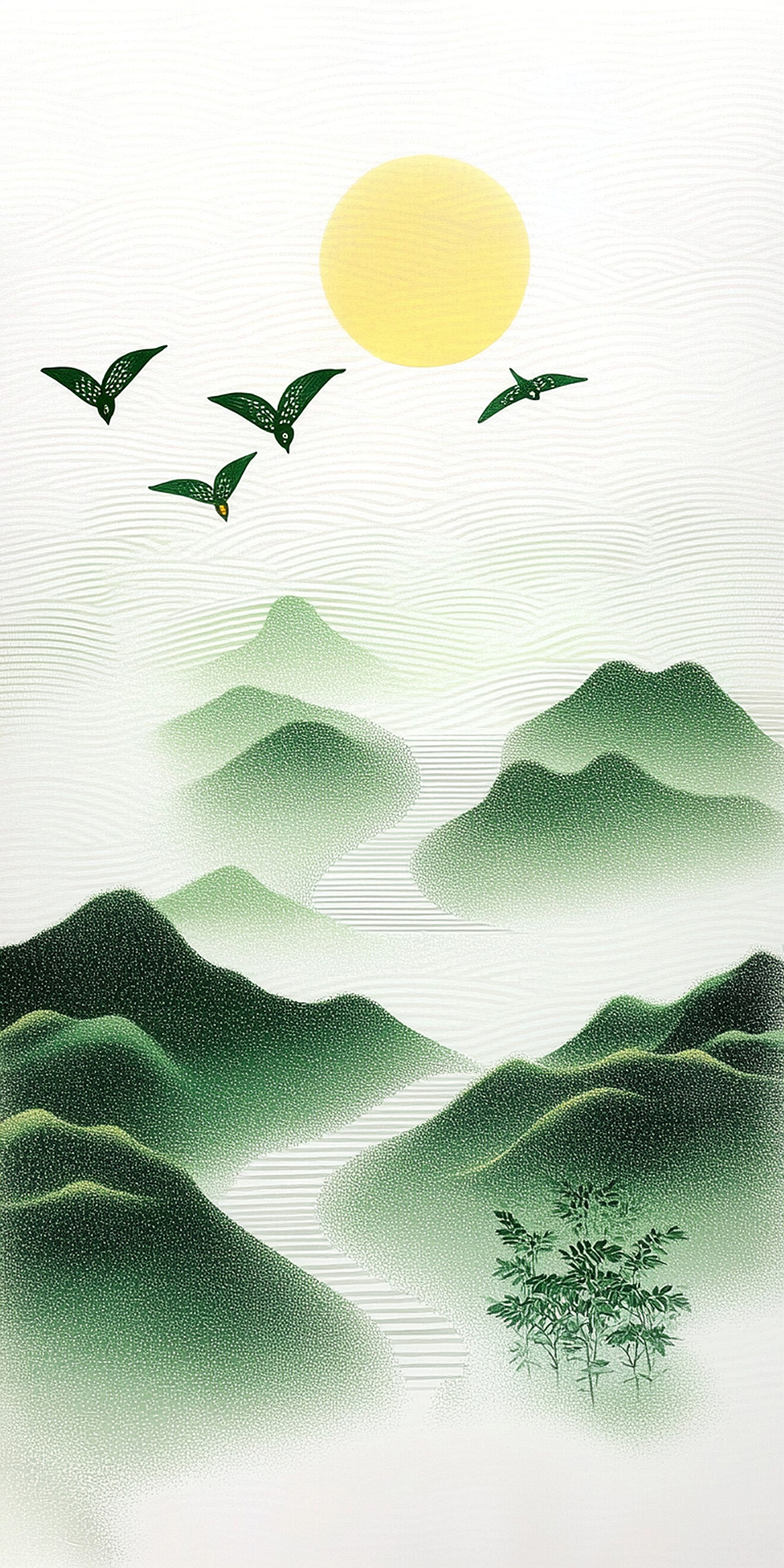 清明节诗意山水青绿笔触绘就的宁静之境AI