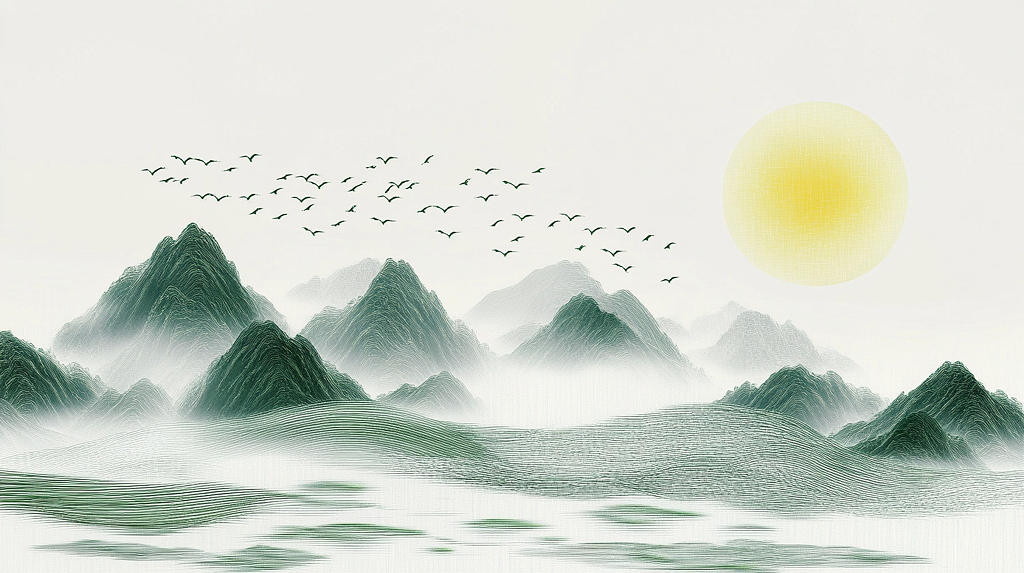 清明节悠然起伏山貌AI