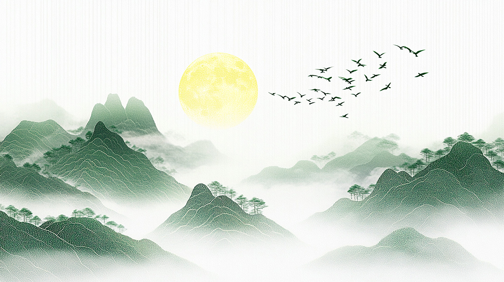 清明节淡雅山水风光AI