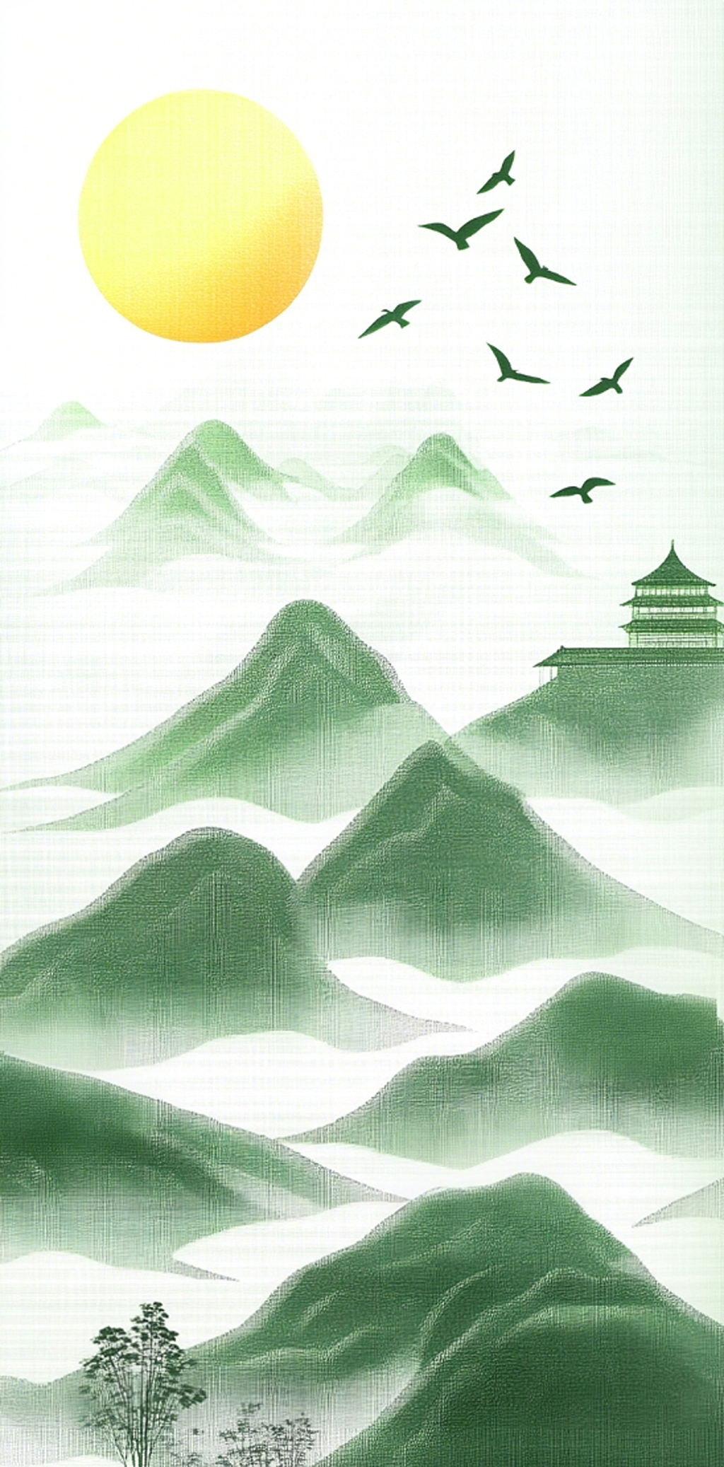 清明节青绿山水画卷AI