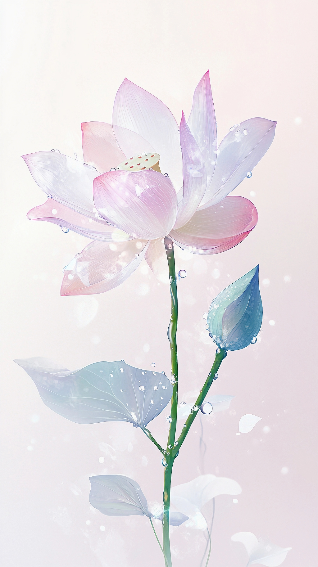 荷花荷叶夏荷白色背景下清新自然的白色荷花与绿色荷叶组合画面AI