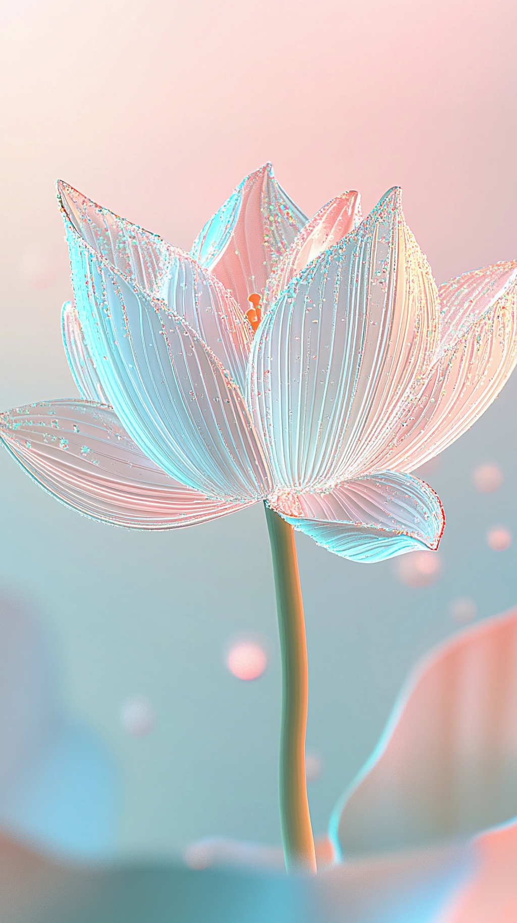 荷花荷叶夏荷梦幻色调背景下晶莹质感的彩色透明荷花插画画面AI