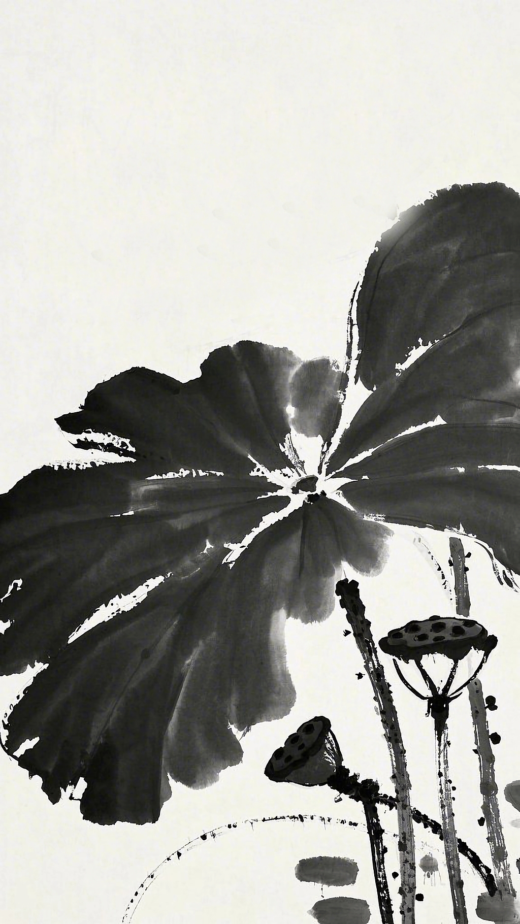 荷花荷叶夏荷黑白水墨风格展现的大片荷叶与莲蓬组合画面AI