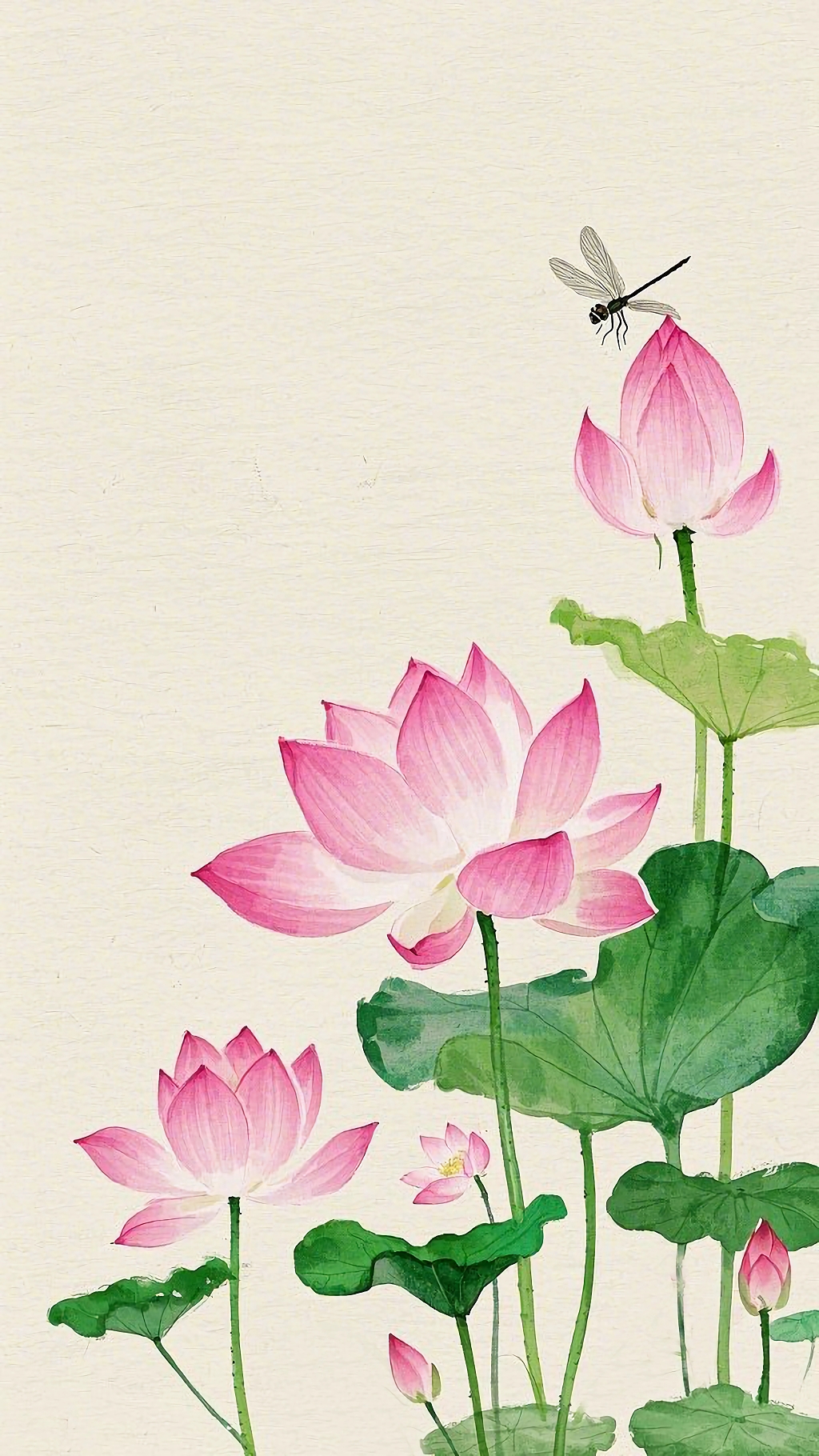 荷花荷叶夏荷水彩笔触描绘的粉色荷花与蜻蜓的生动画面AI