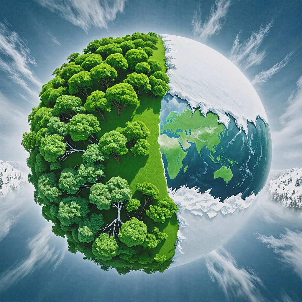 兼具绿色森林和白色冰雪的独特地球视觉图像AI