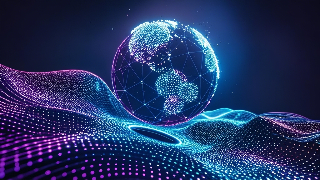 由点和线构成的科技感地球与波动线条的画面AI