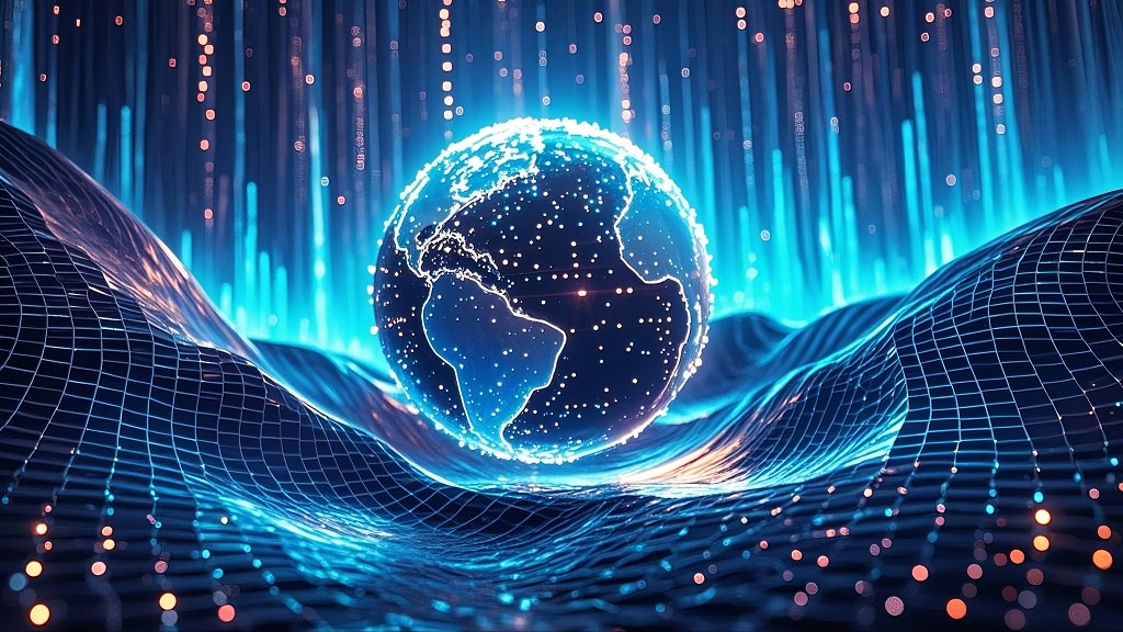 蓝色调数据线条环绕的数字化地球图像AI
