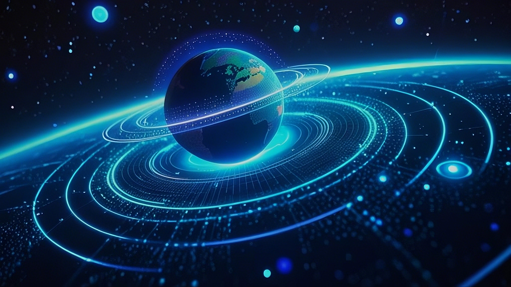 蓝色光线环绕的科技风格地球画面AI