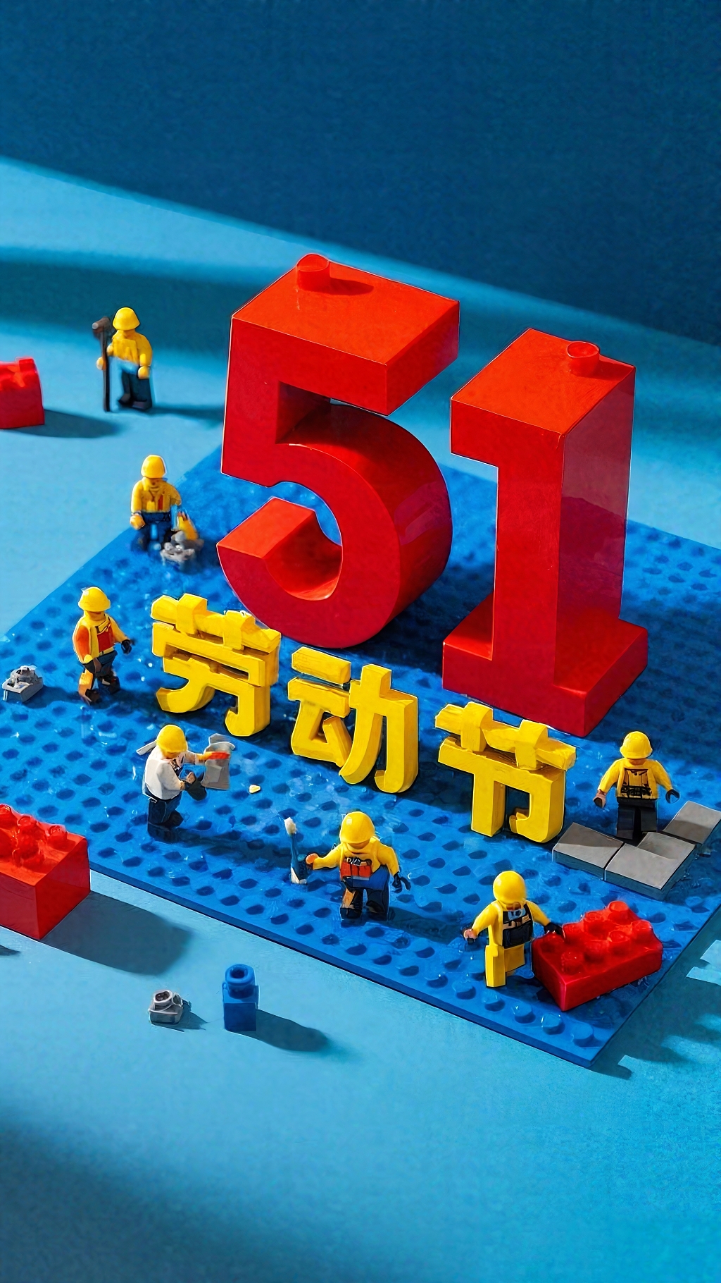 乐高积木呈现的五一劳动节场景图AI