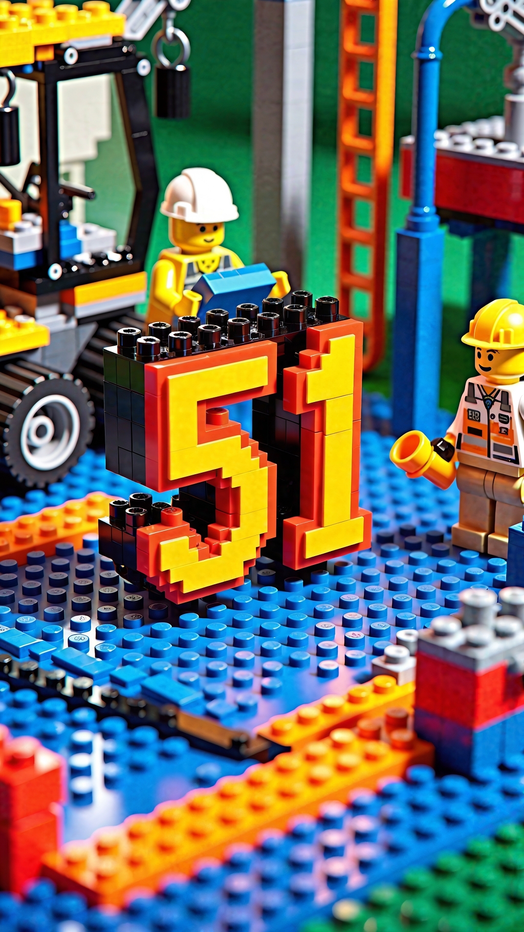 乐高积木搭建的五一劳动节建筑工作场景AI