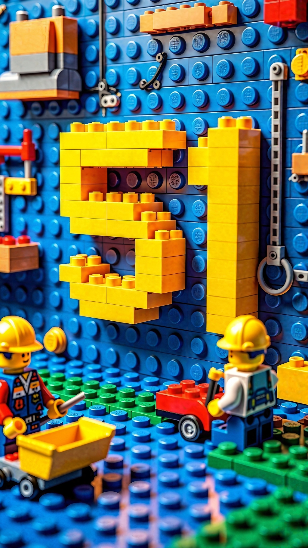 乐高积木组成的数字51及建筑工人场景AI