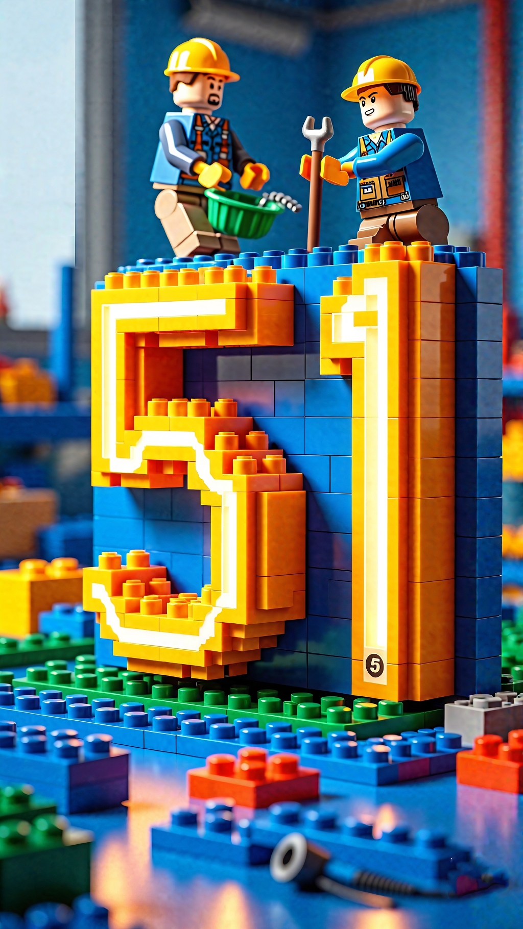 乐高积木搭建的五一主题工人协作场景AI