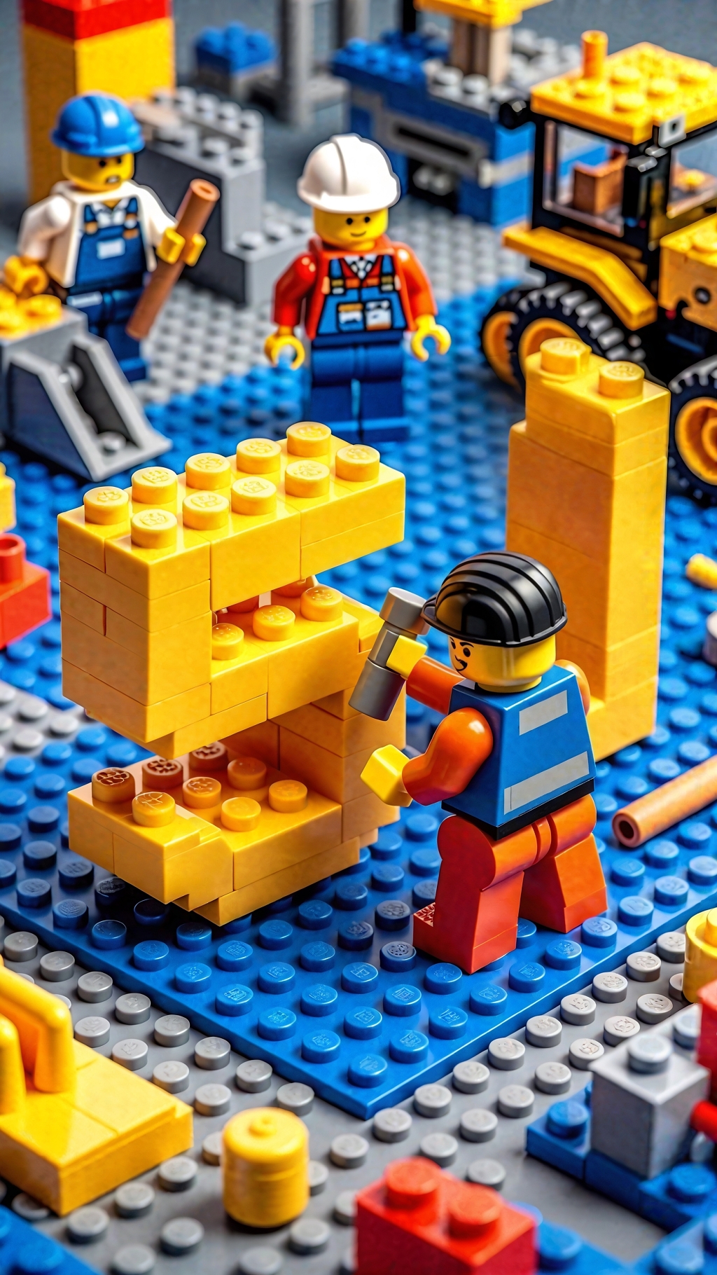 乐高积木模拟工人搭建五一数字的工作场景AI