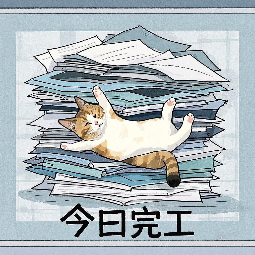 打工文员正面拍摄一位可爱小猫开心地张开四肢今日完工AI