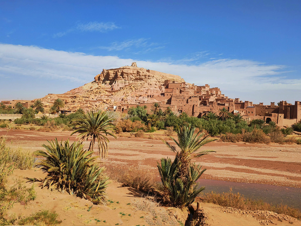 远景拍摄摩洛哥阿伊本特哈杜村