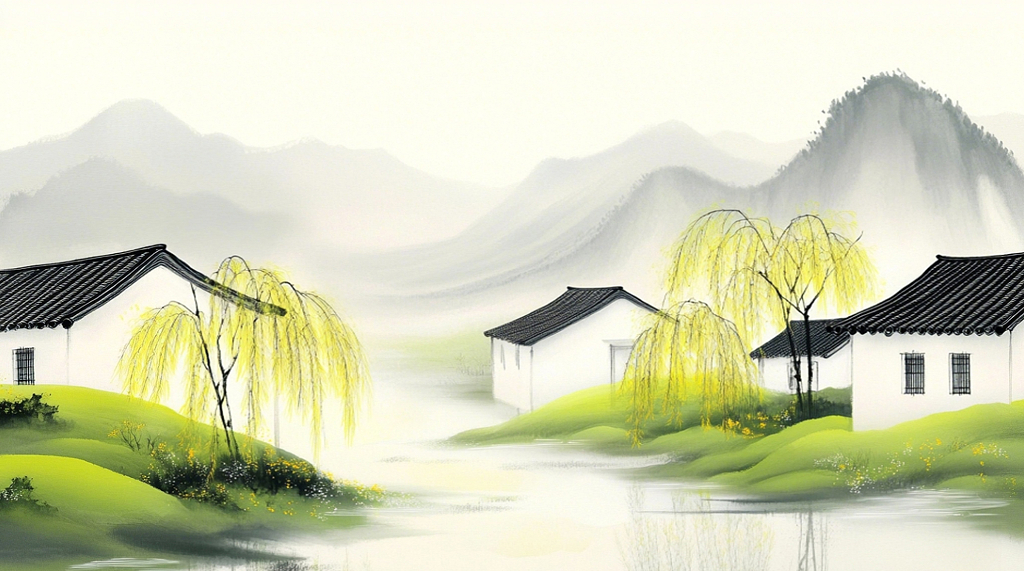 清明节春日水乡人家AI