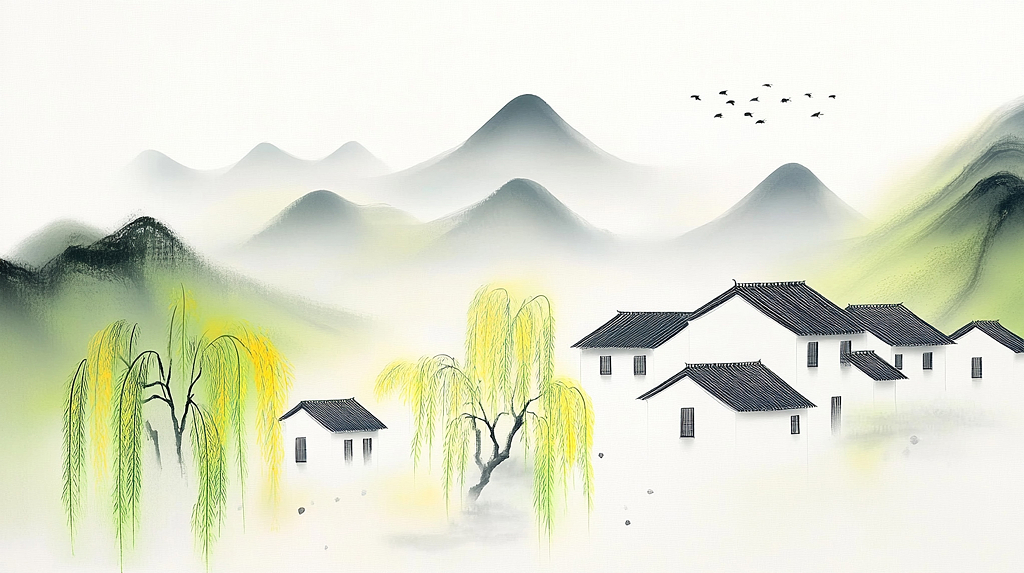 清明节柳映村居AI