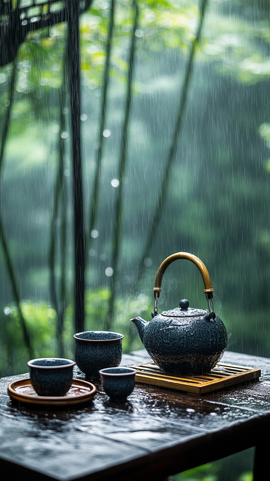 清明节雨景茶趣静谧时光AI