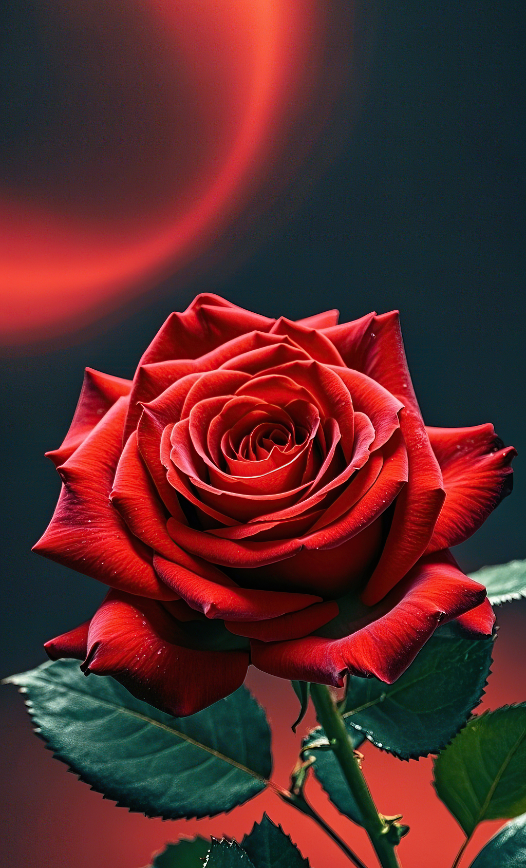 红黑背景衬托下鲜艳夺目的单支红玫瑰花氛围背景	AI