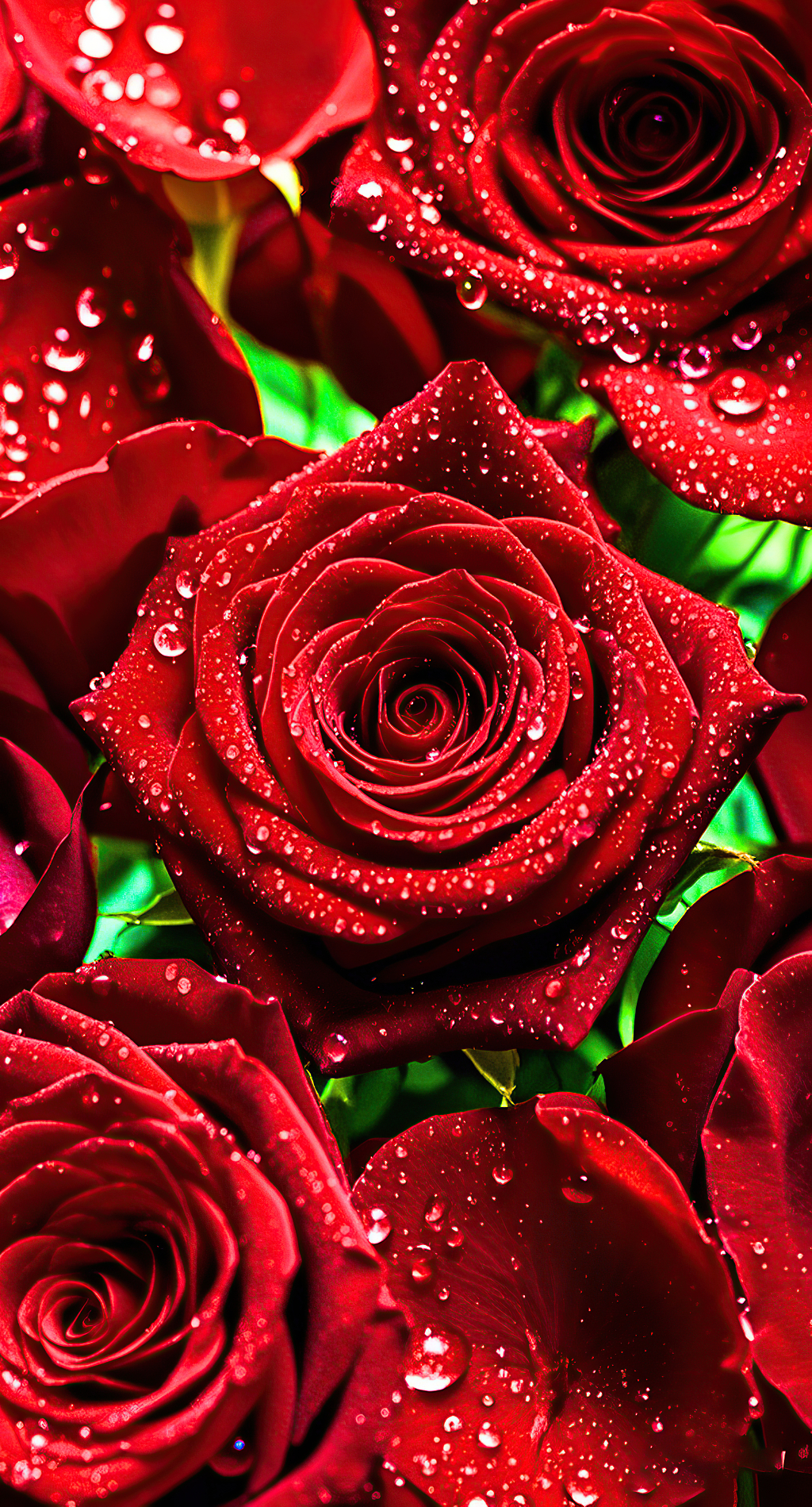 带水珠的红玫瑰花近距离特写凸显娇艳质感玫瑰花氛围背景	AI