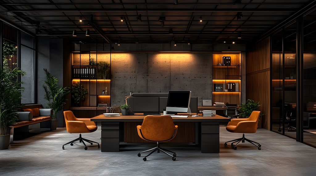 现代工业风团队办公室高端设计办公空间AI