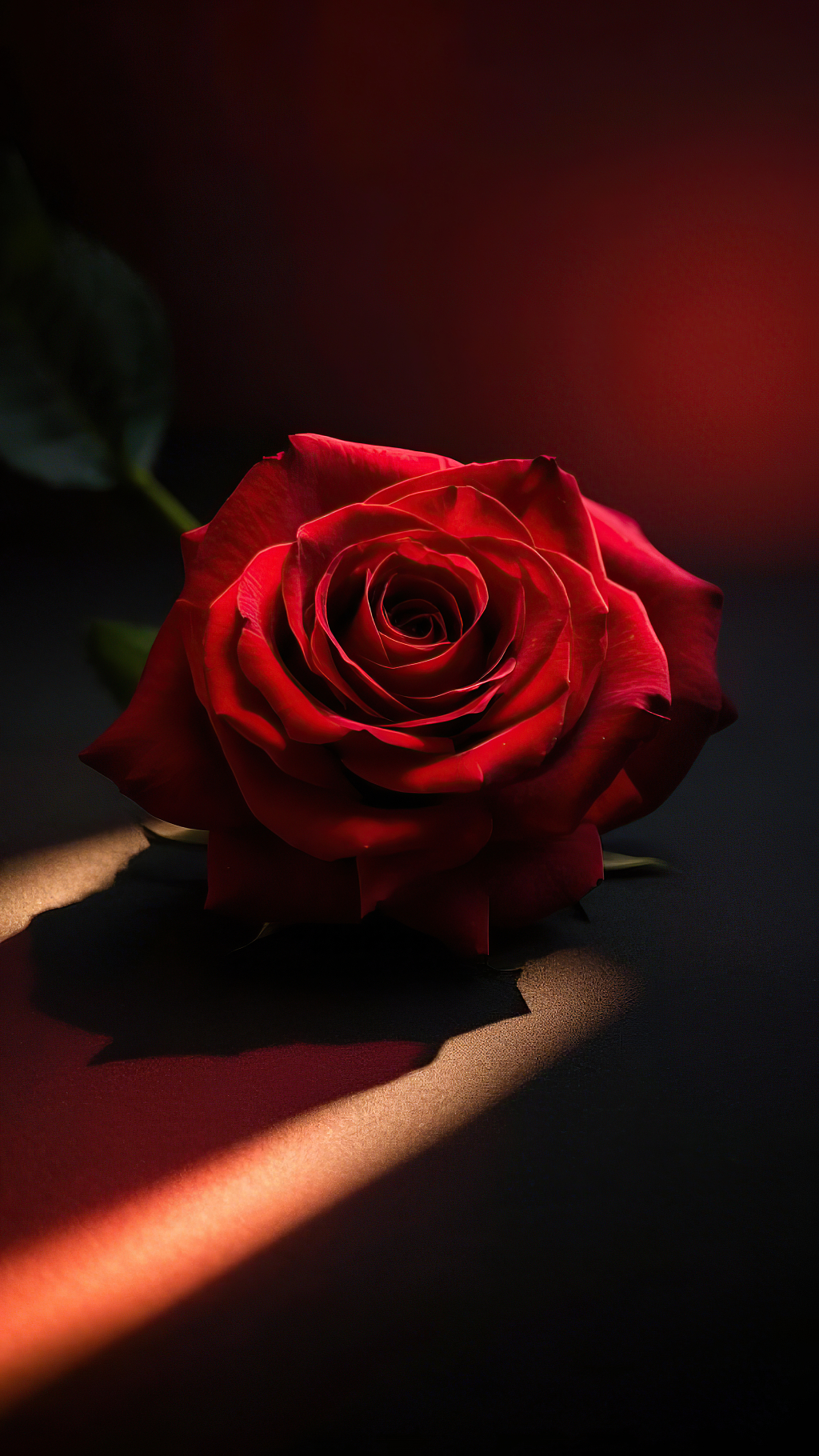 红黑背景中光影下的红色玫瑰花静态画面	AI