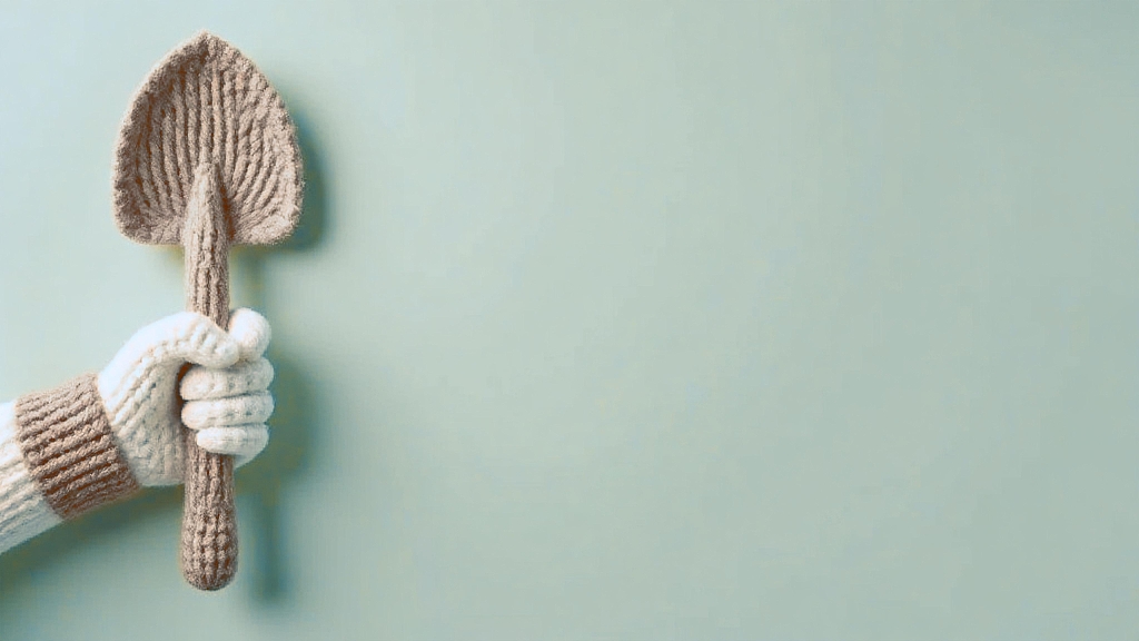 针织手套握着手工编织的小铲子AI