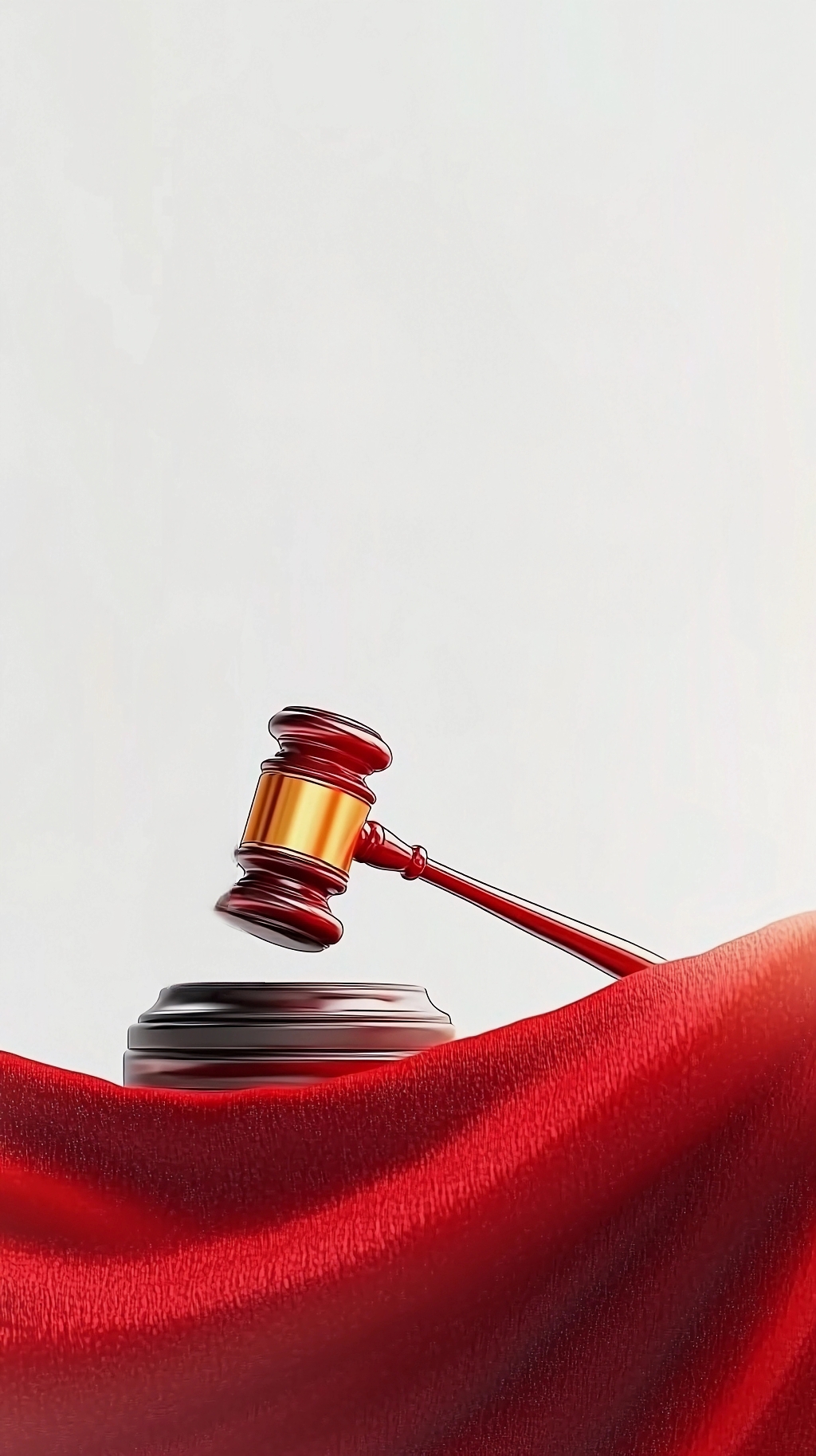 红色绸缎上摆放的精致法槌展现法律权威图片AI