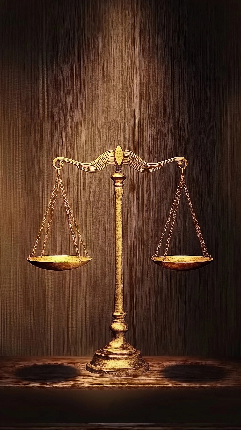木质背景前简约造型的金色天平法律象征图片AI