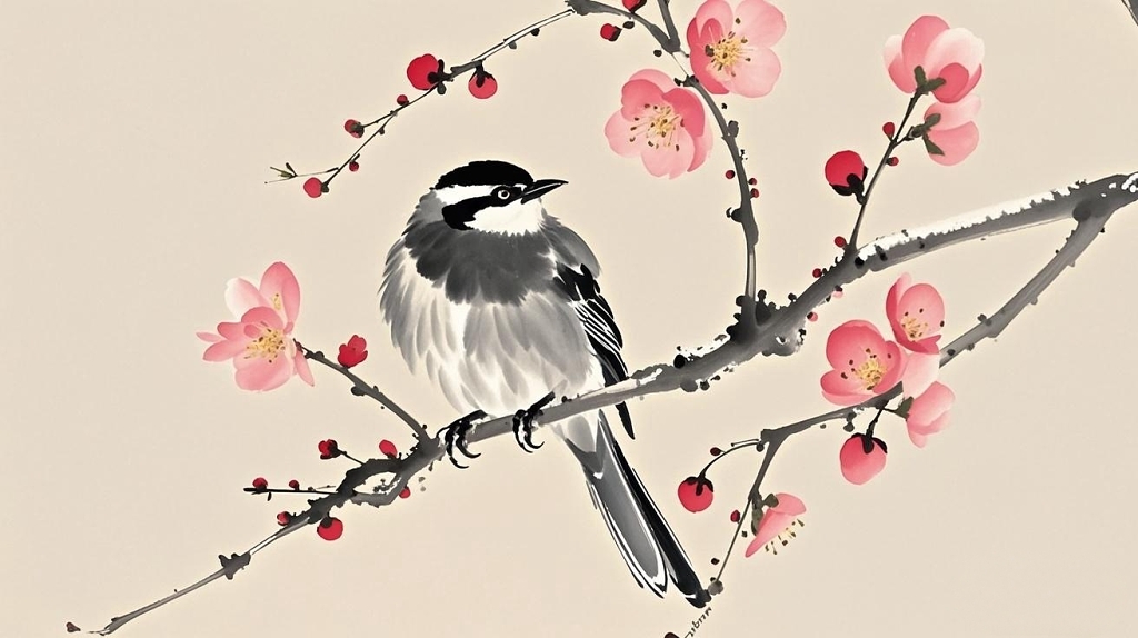 动物树枝侧面拍摄一位可爱小鸟开心地站在树枝上停歇AI