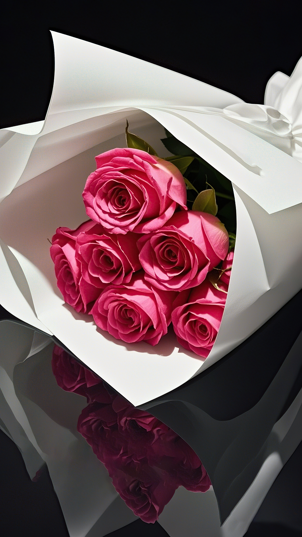 白色包装纸包裹着几朵娇艳的粉色玫瑰花束玫瑰花氛围场景		AI
