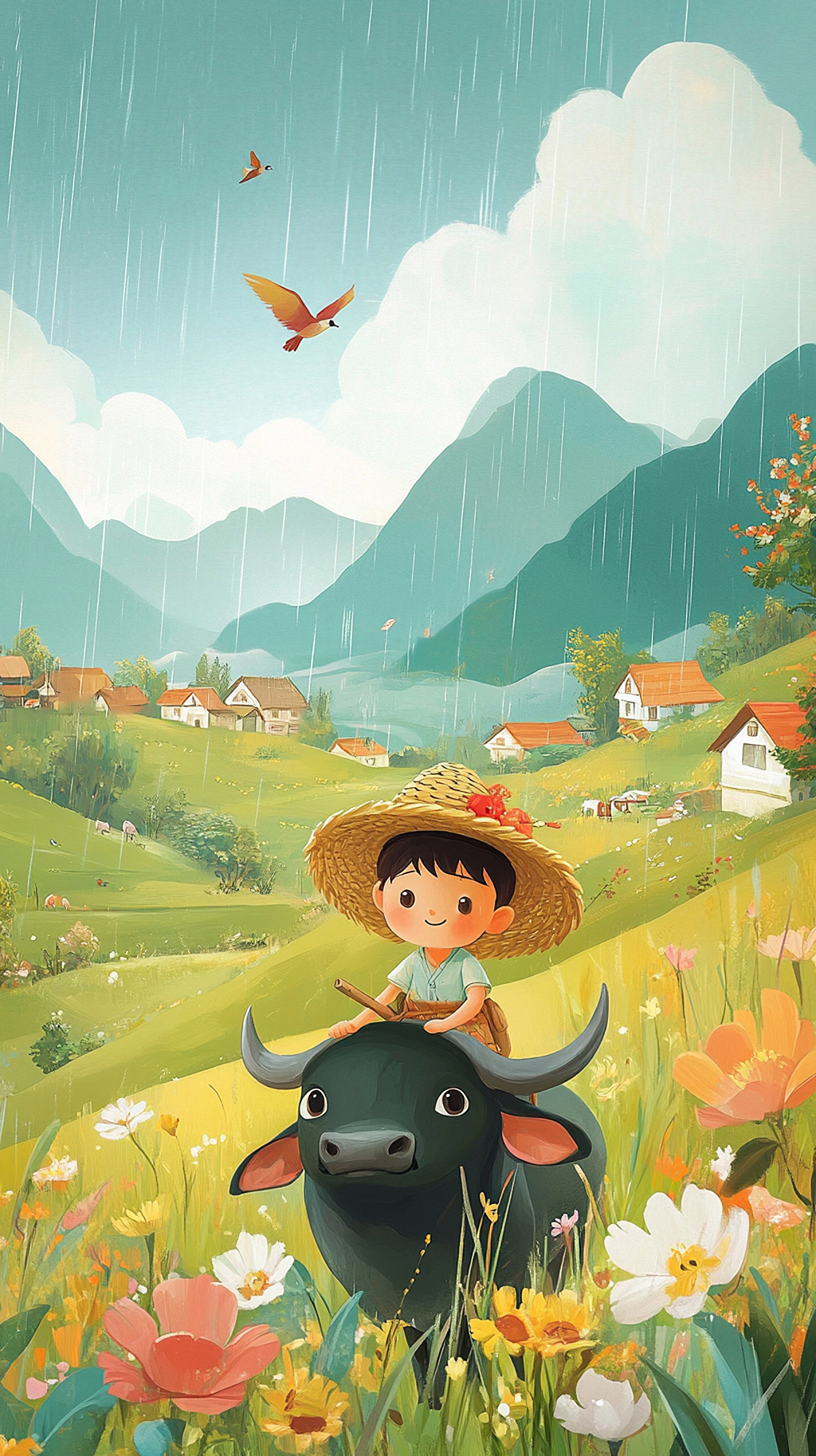 传统节日清明节雨中牧趣AI