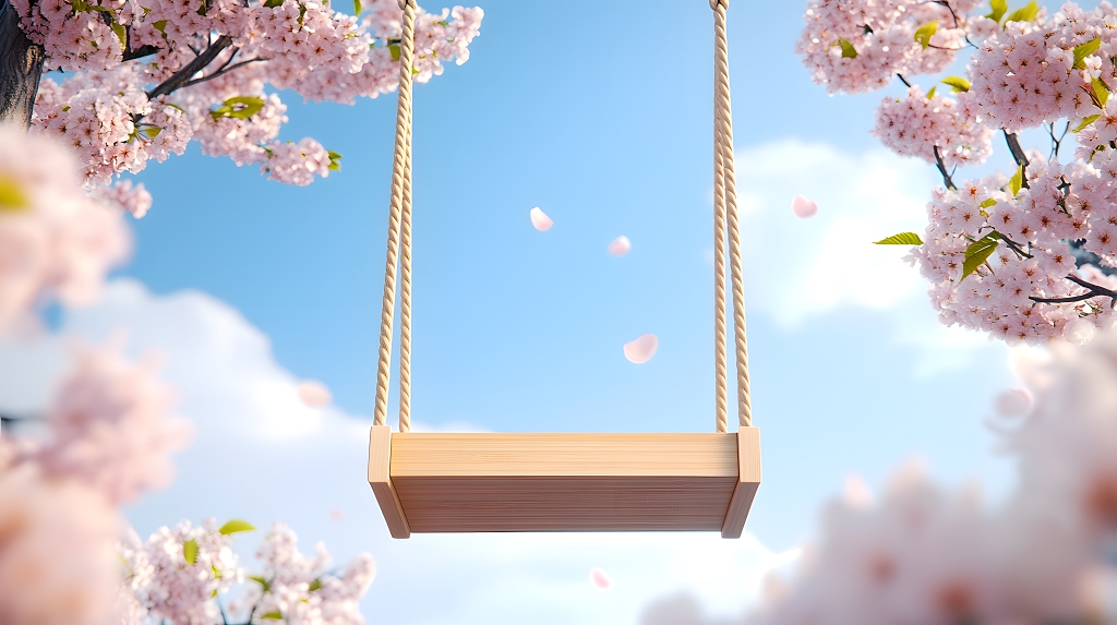 清明节清明踏青樱花3D秋千AI