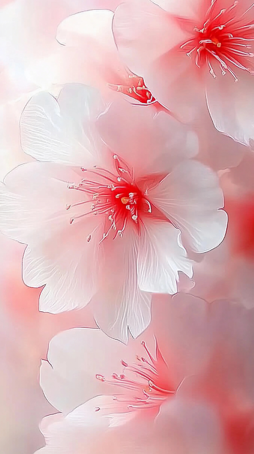 花瓣红白相间花朵展现细腻色彩层次的特写画面AI