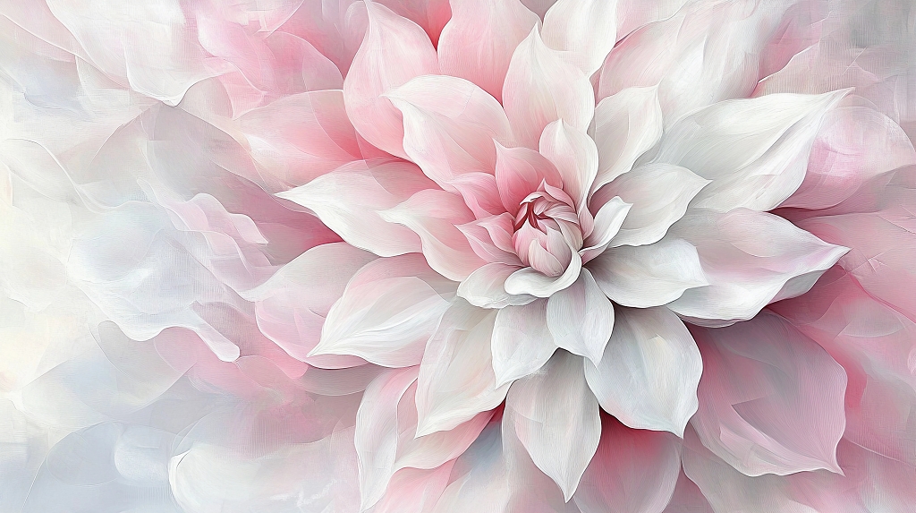 花瓣粉白渐变花朵特写展现细腻层次与柔美质感的画面AI