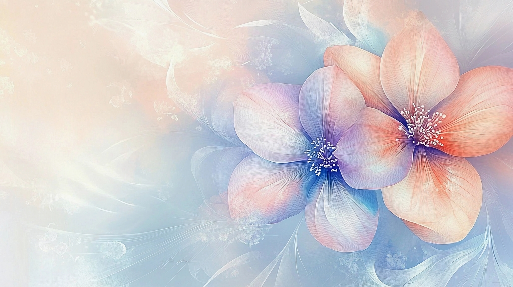 花瓣粉橙花朵在淡彩背景下展现清新雅致的画面AI
