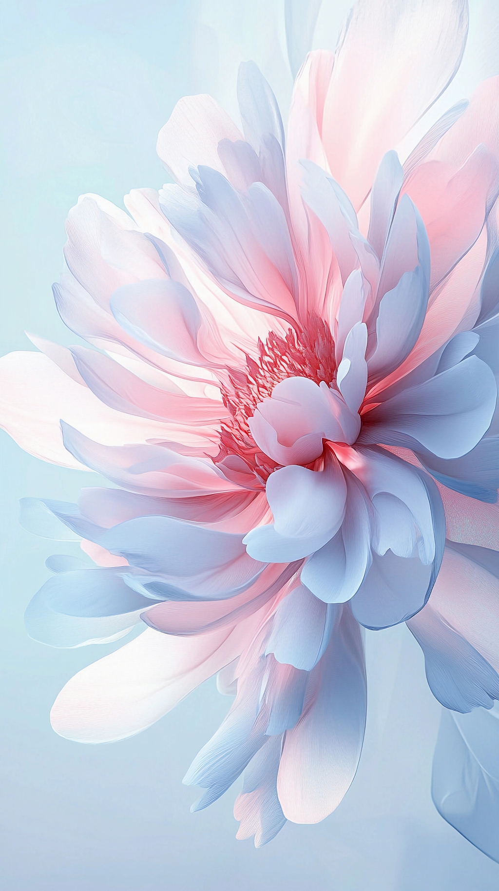 花瓣粉蓝渐变花朵特写展现细腻层次与轻盈质感的画面AI